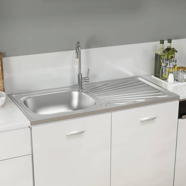 vidaXL Kitchen Sink with Drainer Set Silver 1000x500x155 mm Stainless Steel
