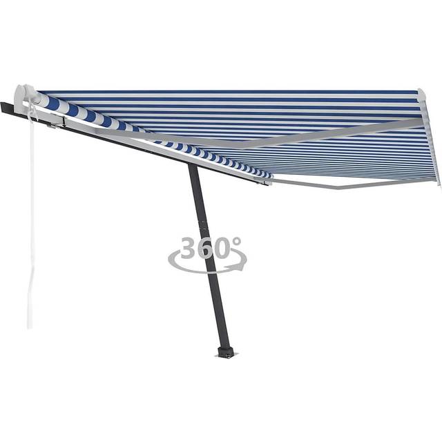 Fristående markis automatisk 450x350 cm blå/vit
