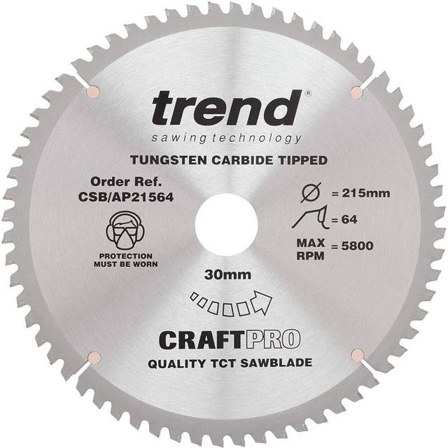 Trend - CSB/AP21564 tct Saw Blade for Aluminium upvc Plastic 215mm 64T 30mm Bore