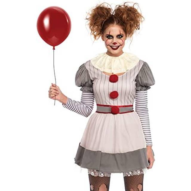 Adult Creepy Killer Clown Costume | Evil Clown Costumes - Gray&#47;Red (XL)