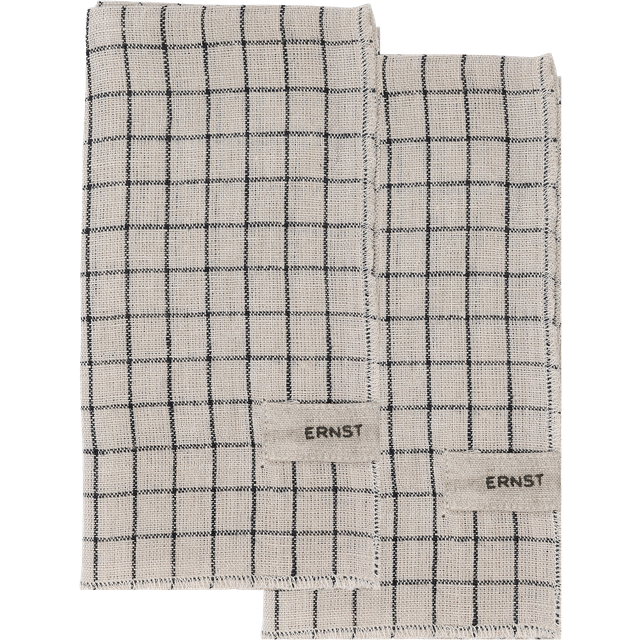 Ernst Tygservett Ruta Natur/Svart 2-Pack
