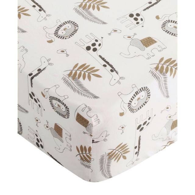Levtex Baby - Tanzania Crib Fitted Sheet - Fits Standard Crib and Toddler Mattress - Tossed Elephant  Giraffe and Lion - Charcoal Cream Tan - Nursery