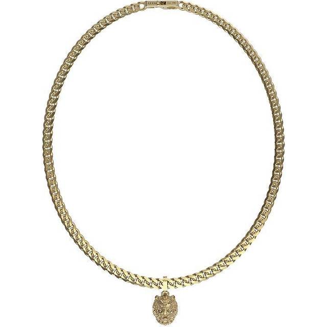 Guess Men's Stainless Steel Gold Tone Lion Head Pendant 21" Curb Chain Necklace