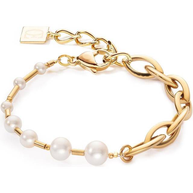 COEUR DE LION Armband Süßwasserperlen & Chunky Chain Navette Multiwear weiß-gold