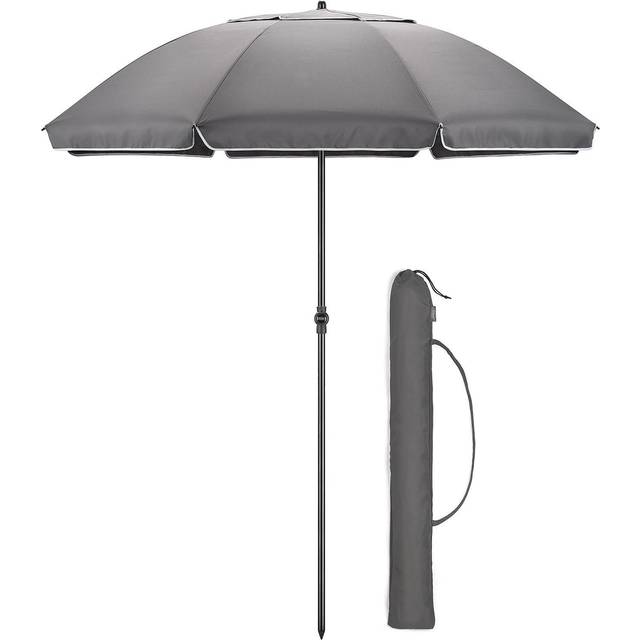 Portable Beach Parasol Tilting Garden Sunshade Umbrella UV Resistant 2m Christow - Grey - One Size