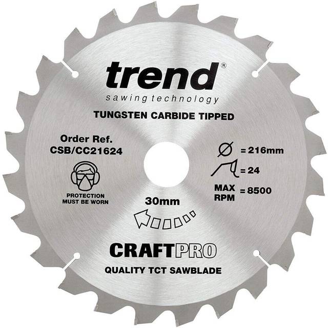 Trend CRAFTPRO Wood Cutting Mitre Saw Blade 216mm 24T 30mm