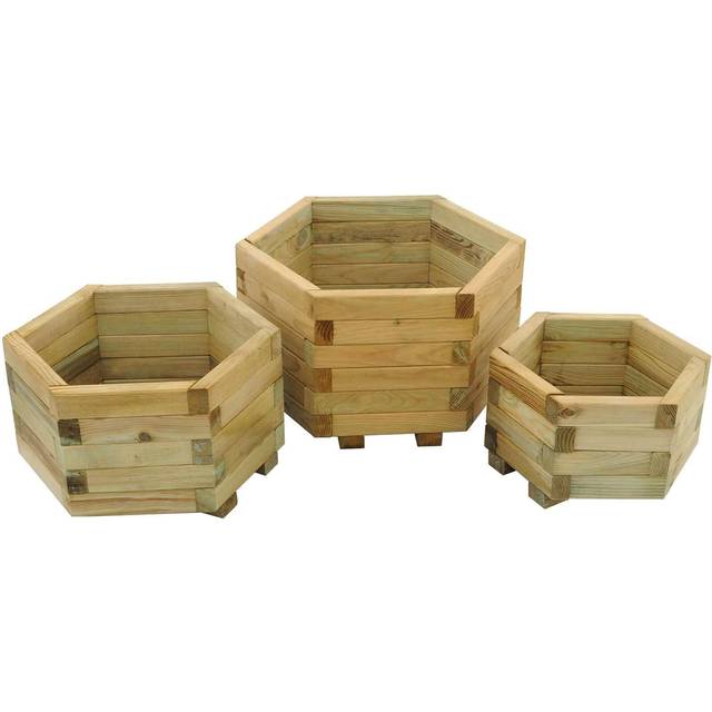 Forest Garden York Hexagonal Planter - Set of 3, Brown