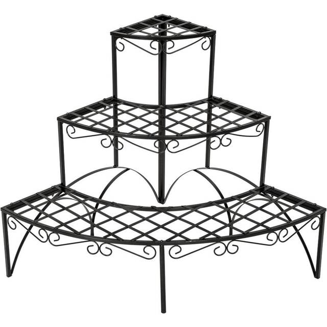 Aileen Three-Tier 60cm Corner Fan-Shaped Plant stand - Black, Black