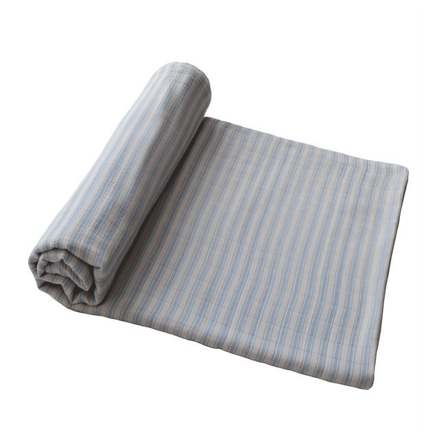 Extra Soft Organic Washed Cotton Muslin Swaddle (Blue Stripe)