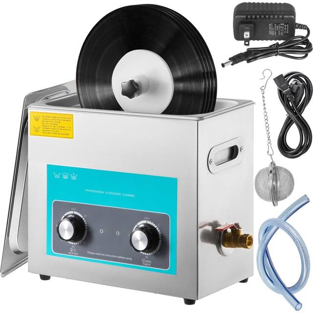 VEVOR Ultrasonic Vinyl Record Cleaner 6L 40kHz Vinyl Ultrasonic Cleaner Knop Control Record Ultrasonic Cleaner 4 Records Vinyl Sonic Cleaner Rostfri ståltank med mekanisk värmare & timer