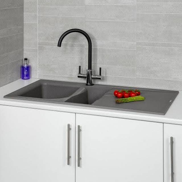 Reginox Ego Reversible Composite Kitchen Sink & Drainer 1.5 Bowl in Titanium Granite Composite