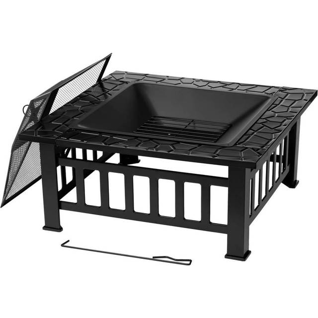 Tepro Large Glenview Black Square Log Fire Pit - 81.00 x 81.00 x 50.00cm