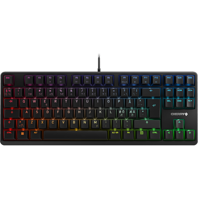 CHERRY G80-3000N RGB TKL, MX RED SILENT switchar, panordisk layout, QWERTY-tangentbord, trådbundet speltangentbord, belyst, svart
