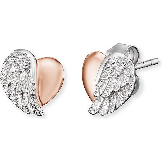 Angel Whisperer Two Tone Heart Wing Stud Earrings ERE-LILHEARTWING-BI - Silver