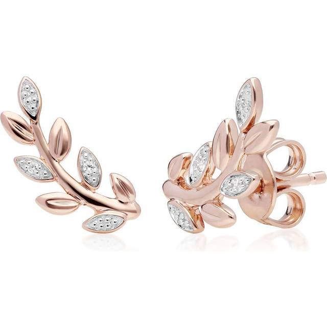 O Leaf Diamond Pave Stud Earrings in 9ct Rose Gold
