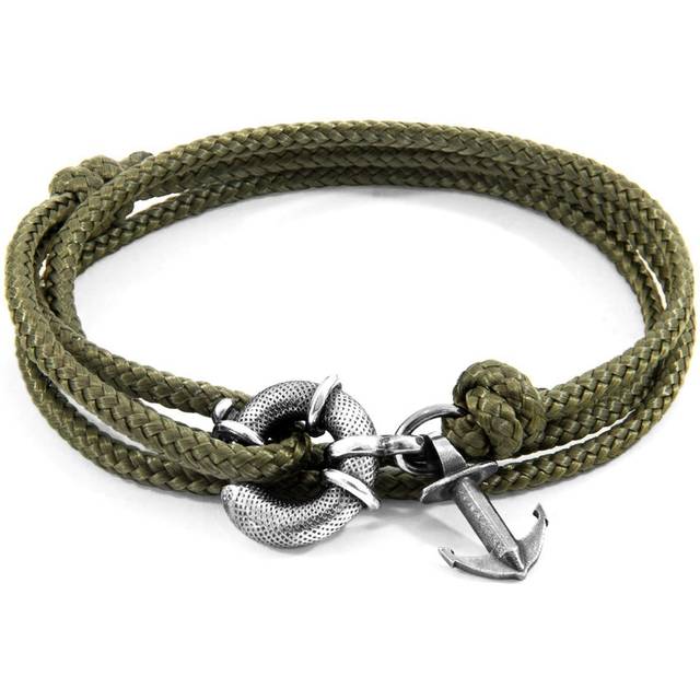 Khaki Green Clyde Anchor Silver and Rope Bracelet