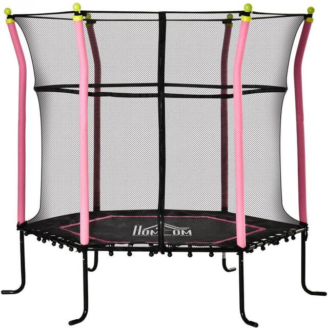 HOMCOM 5.2FT Kids Trampoline With Enclosure Indoor Outdoor for 3-10 Years Pink