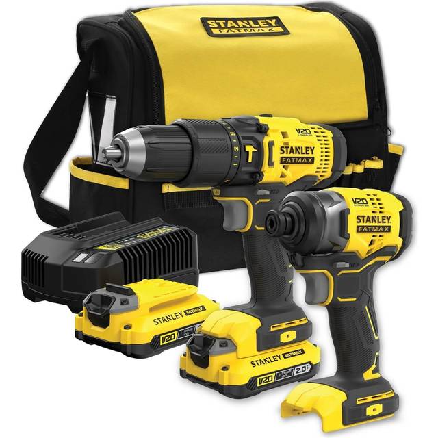 Stanley Fatmax V20 SFMCK465D2S 18v Cordless Combi Drill and Impact Driver Power Tool Kit 2 x 2ah Li-ion Battery Charger Bag