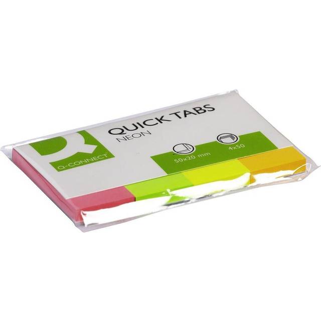 Q-Connect Quick Tabs 20 x 50mm Neon (Pack of 200) Ref KF01226