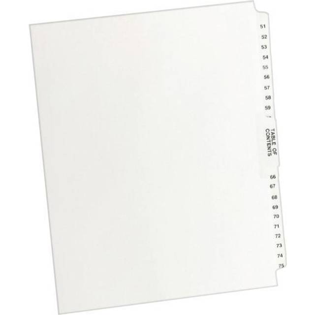 Avery Style Legal Exhibit Side Tab Dividers  26 tabs  51-75  Letter Size  White  Unpunched  one set of 26 dividers (11396)