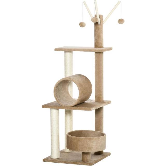 PawHut 121cm Cat Tree Tower w/Sisal Scratching Posts Bed Tunnel Perch Brown