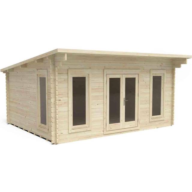 Forest Garden Forest Mendip Pent Roof Double Glazed Log Cabin (24kg Polyester Felt, plus Underlay ) 5.0m x 4.0m Natural Timber