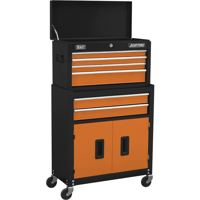 Sealey american pro&reg; topchest & rollcab combination 6 drawer - orange