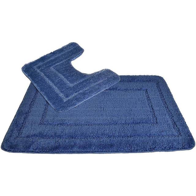 Pedestal and Bath Mat Set - 100% Luxury Microfibre Polyester Quick Drying Toilet / Bathroom Mat Set Design Allure Bath Fashions Lisa Border 2 Piece...