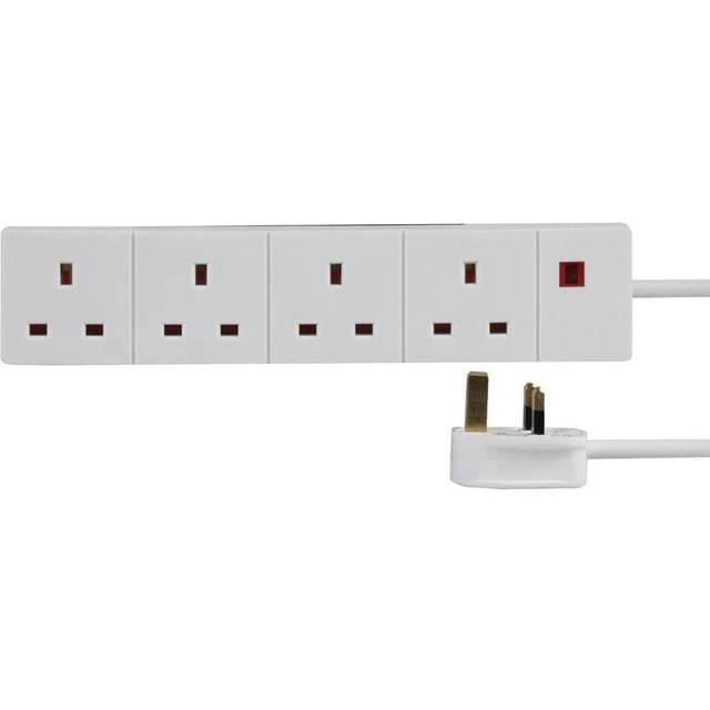 3m 4 Socket Neon On Light Extension Lead - White