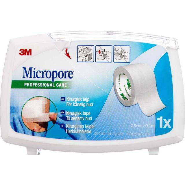 Micropore Kirurgisk Tejp med hållare Vit 2,5 cm x 9,1 m, 1 styck