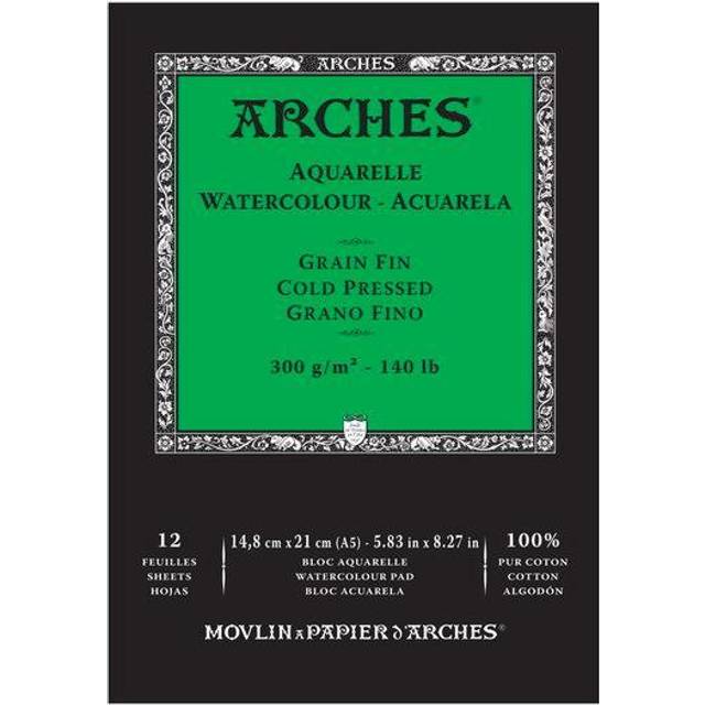 Arches : Aquarelle : Gummed Watercolour Pad : A5 : 12 sheets : 140lb : 300gsm  Not