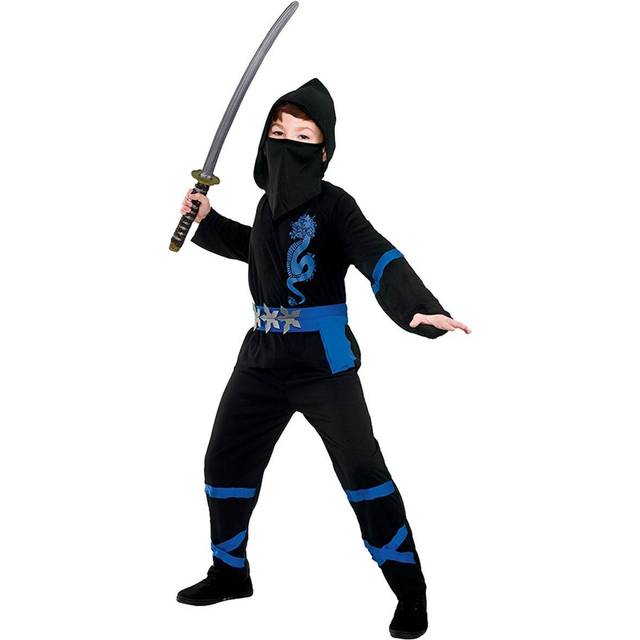 Kids Power Ninja Japanese Fighter Black Halloween Costume - Blue - S (3-4 years)