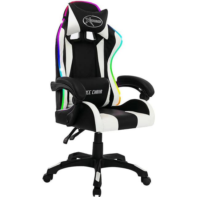 Gamingstol med RGB LED-lampor vit och svart konstläder