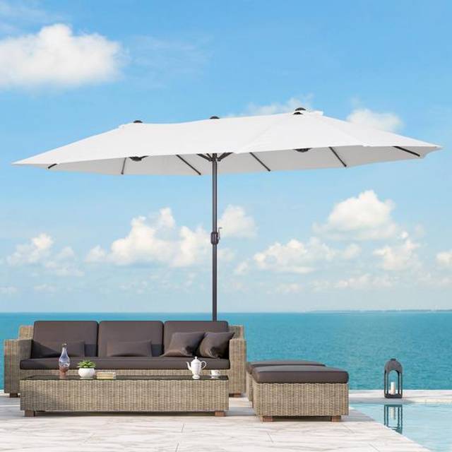 Outsunny 4.6M Sun Umbrella Canopy Garden Double-sided Crank - Beige - White