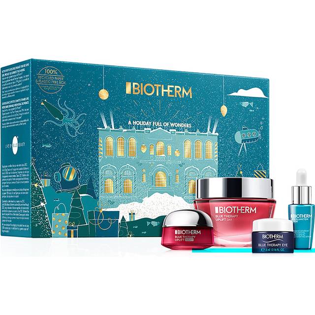 Biotherm Blue Therapy Red Algae Uplift 4 Piece Gift Set: Red Algae Cream 50ml - Plankton Elixir Serum 7ml - Eye Cream 5ml - Night Cream 15ml - Pouch