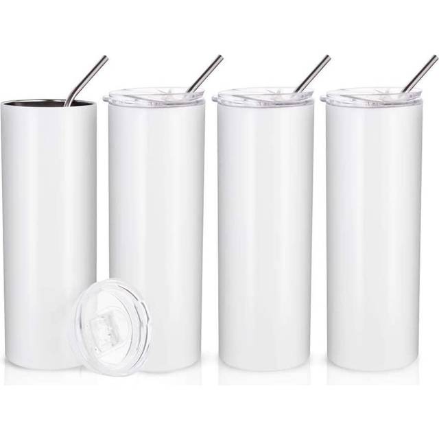 Sublimation Blanks Skinny Tumbler White 20 OZ Straight Stainless Steel Tumbler with Metal Straw for Mug Tumbler Heat Press Machine Sublimation