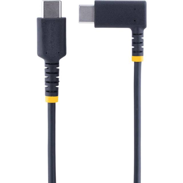 StarTech.com 6 fot (2 m) USB C till C-laddningskabel höger vinkel – 60 W PD 3A – kraftig snabbladdning USB-C-kabel – USB 2.0 Typ-C – robust Aramidfiber – USB-laddningskabel (R2CCR-2M-USB-kabel)