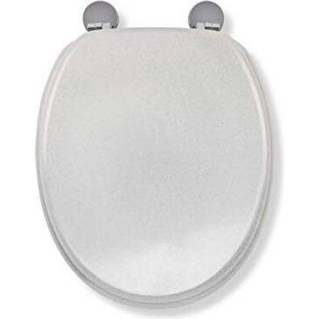 Flexi-Fix Quartz Toilet Seat - Adjustable Hinges with Top & Bottom Fixings Included and Rust & Stain Free Chrome Hinge Covers, Antibacterial Treated S - White (4.2cm H X 38cm W X 44.5cm D)