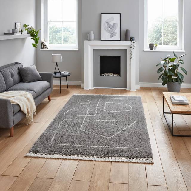 (Grey, 120 x 170 cm) Moroccan Design Shaggy Rug Abstract Tribal Large 5cm Thick Shag Pile Rugs Living Room Bedroom Fringe Scandi Berber Carpet Mat