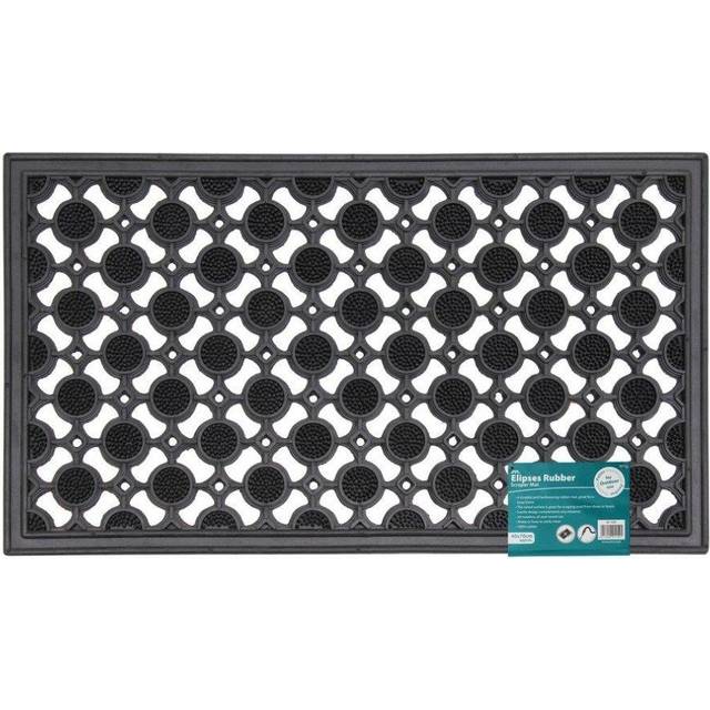 JVL Heavy Duty Ellipse Design Circles Rubber Floor Door Mat - 40 x 70cm, Black