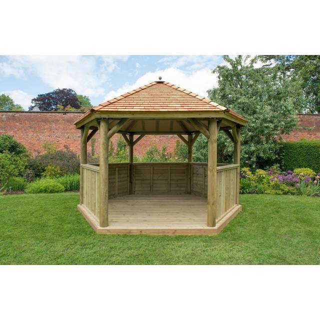 13'x12' (4x3.5m) Luxury Wooden Garden Gazebo with New England Cedar Roof - Seats up to 15 people