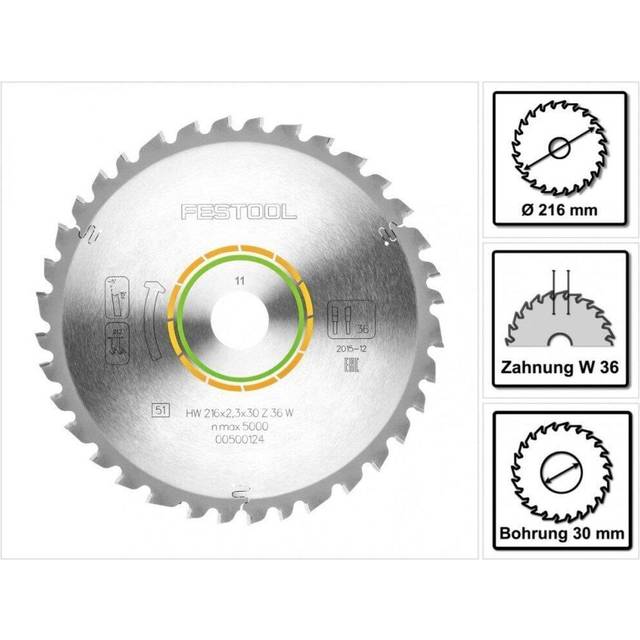 216mm x 30mm 36 Tooth Medium Cut Universal Wood Saw Blade KS60 KSC60 - Festool