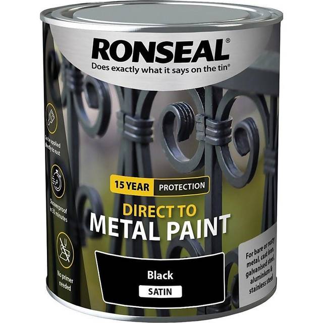 Ronseal Direct to Metal Paint Black Satin 750ml RSLDTMBS750