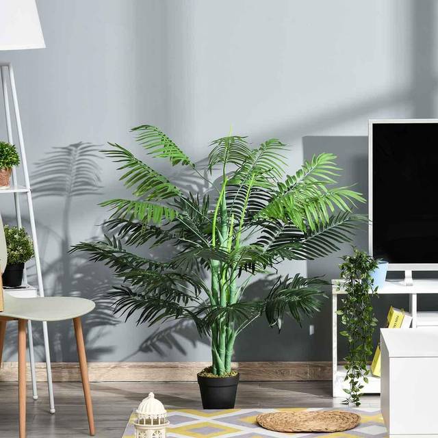 HOMCOM Artificial Palm Tree Decorative Plant 18 Leaves with Nursery Pot Fake Faux 125cm height | TJ Hughes