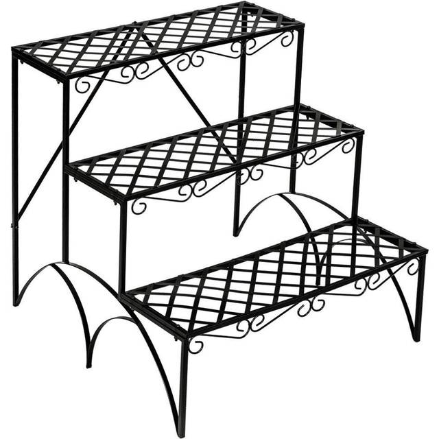 Tectake Three-Tier 60cm Plant Stand with Stabilising Back Struts - Black, Black