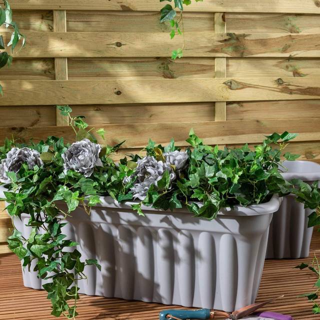 80cm Long Rectangular Upcycled Grey Plastic 72L Trough Plant Pot