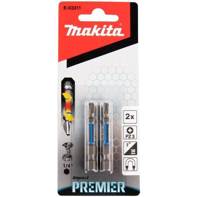 Makita Impact Premier Double Torsion Pozi Screwdriver Bits PZ3 50mm Pack of 2