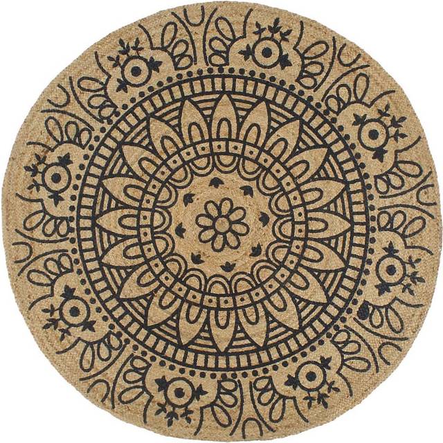 vidaXL Handmade Rug Jute with Dark Blue Print 120 cm - Brown