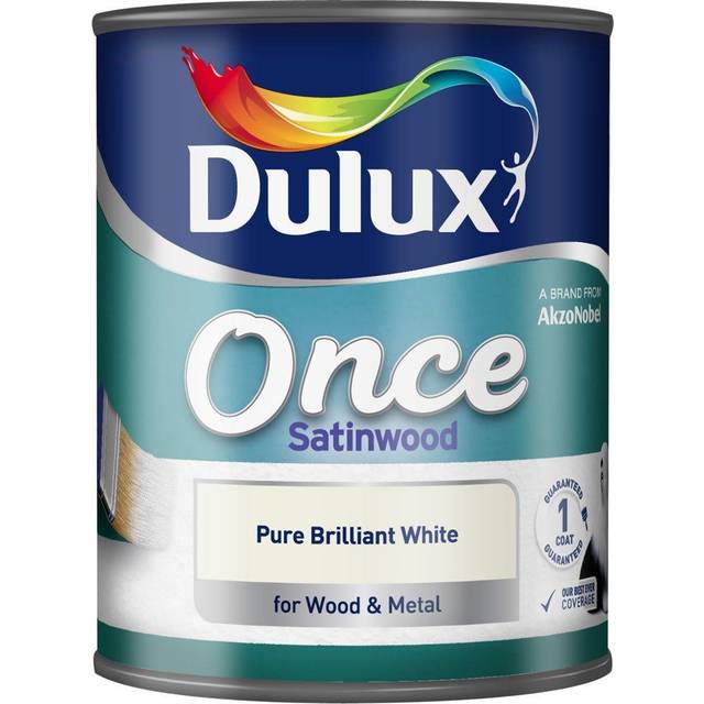 Dulux once satinwood pure brilliant white paint one coat for wood & metal 750ml