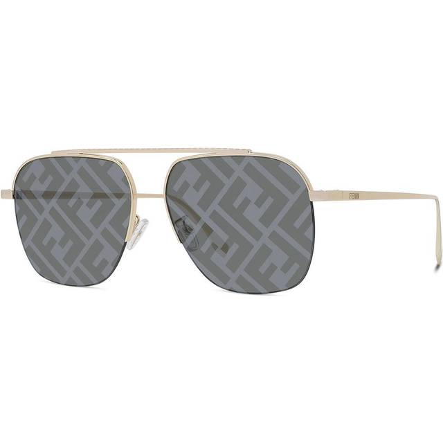 Fendi, Sunglasses, unisex, Yellow, 57 MM, Gold Frame Sunglasses with Grey Lenses